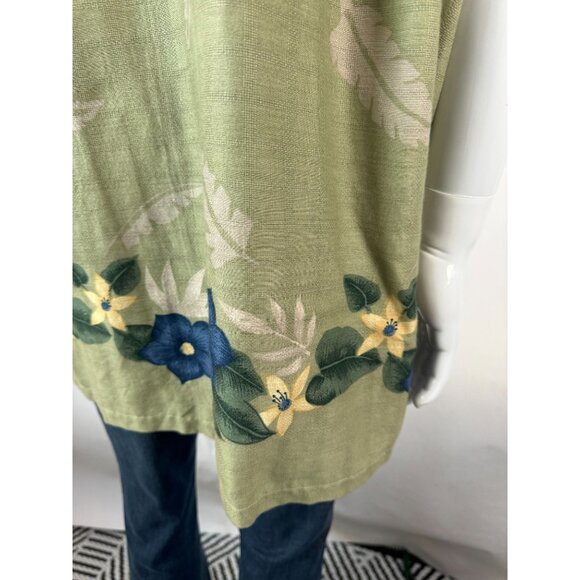 Cherokee XL Mens Green Floral Short Sleeve Button-Up Shirt - Picture 16 of 16